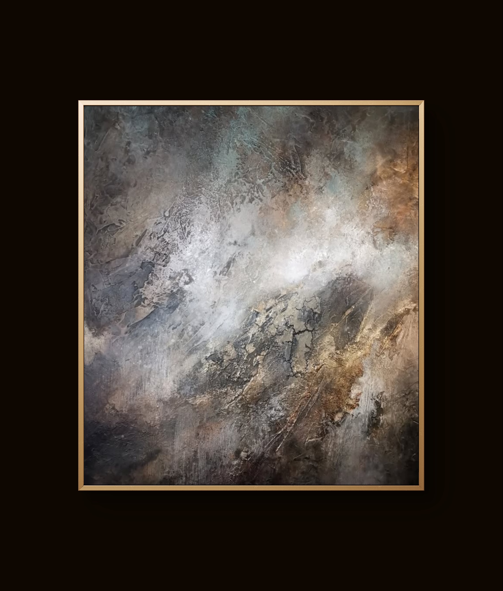 Modern abstract art blending earthy and cool hues with rich depth and movement
