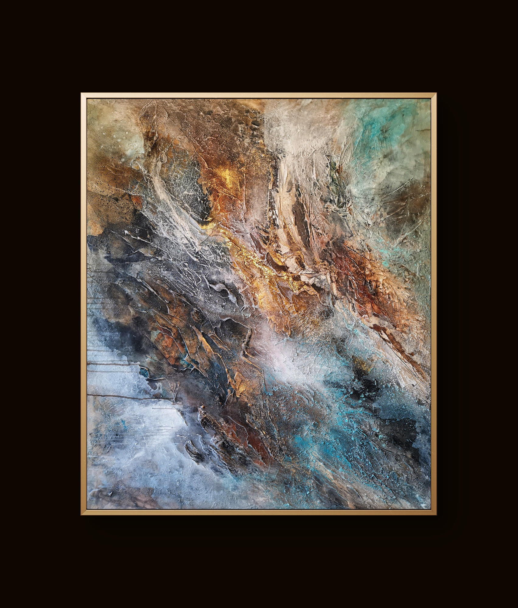 Modern abstract art blending earthy and cool hues with rich depth and movement