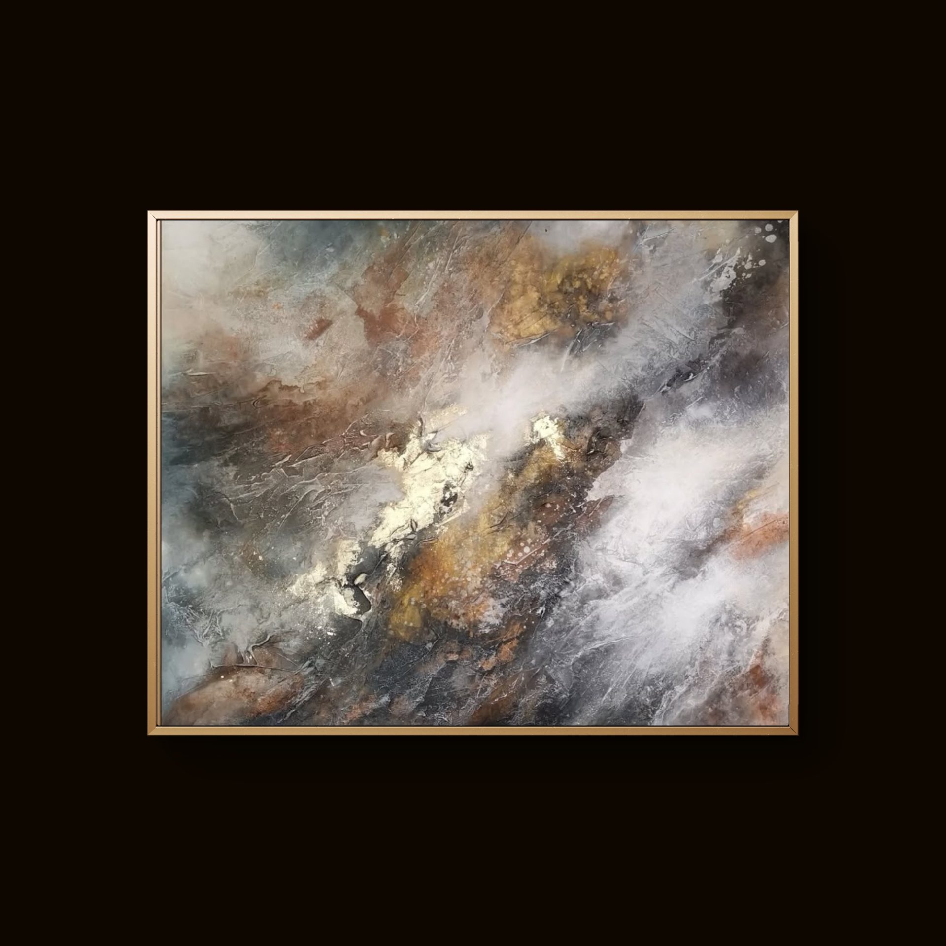 Modern abstract art blending earthy and cool hues with rich depth and movement