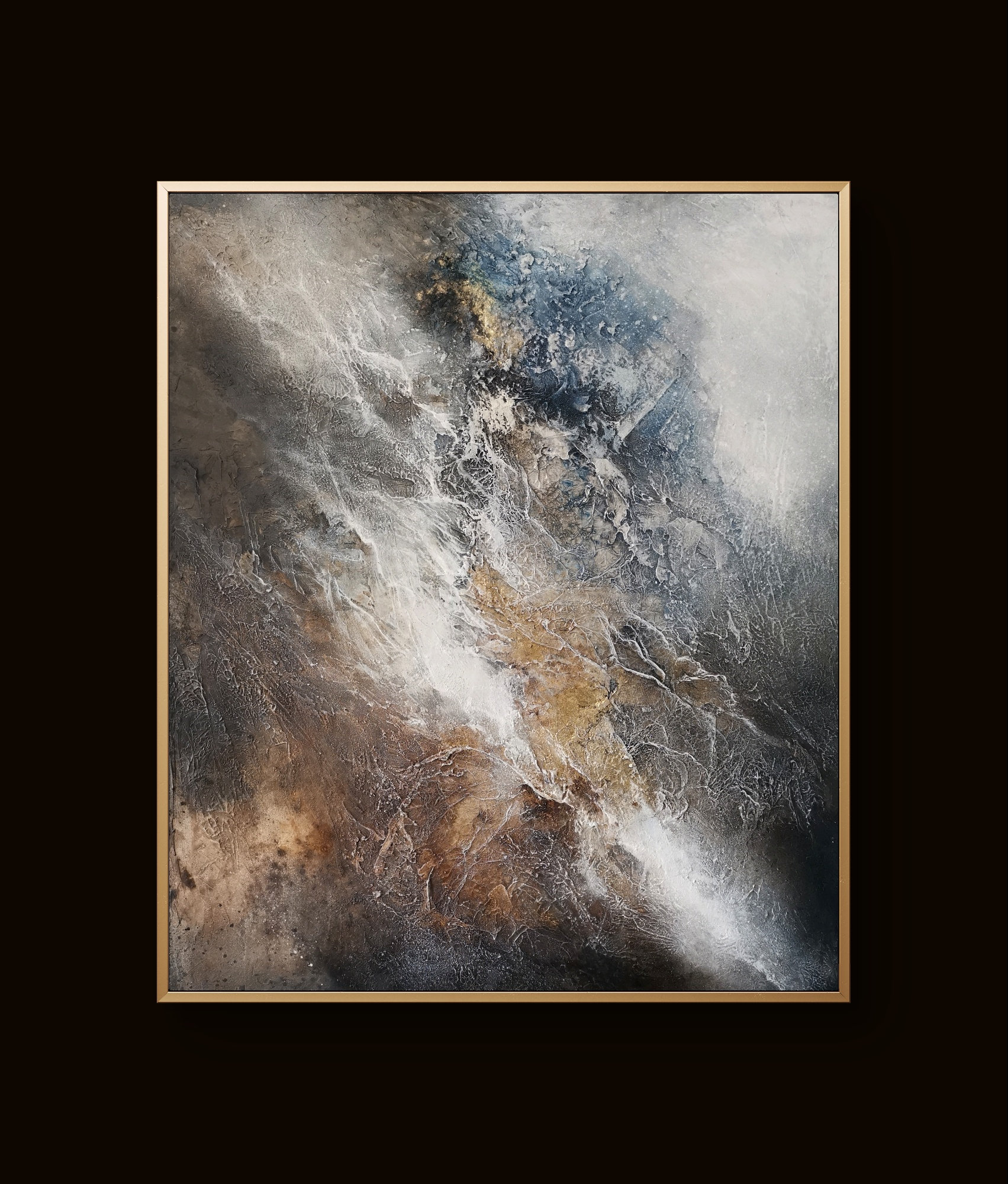 Modern abstract art blending earthy and cool hues with rich depth and movement