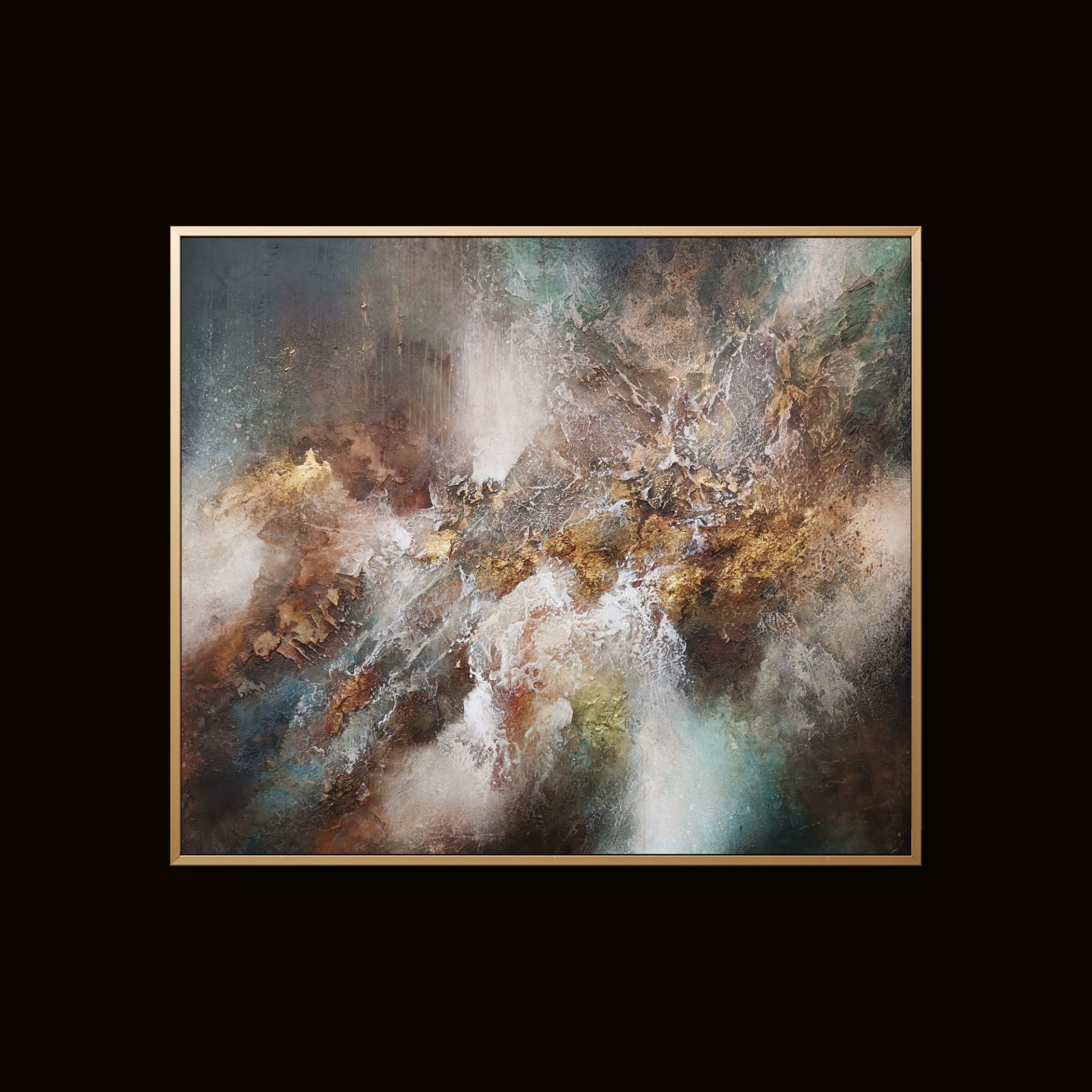 Modern abstract art blending earthy and cool hues with rich depth and movement