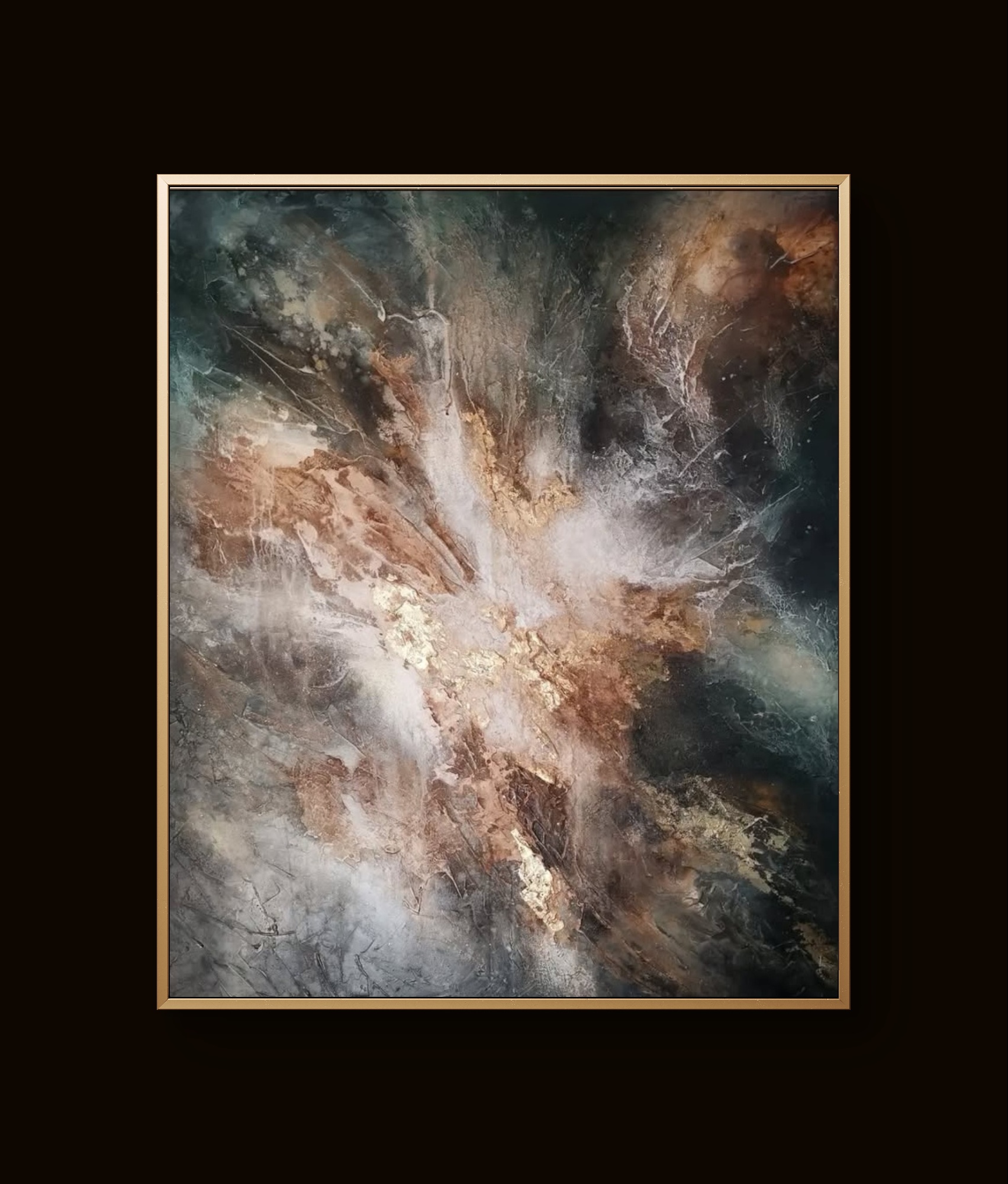 Modern abstract art blending earthy and cool hues with rich depth and movement