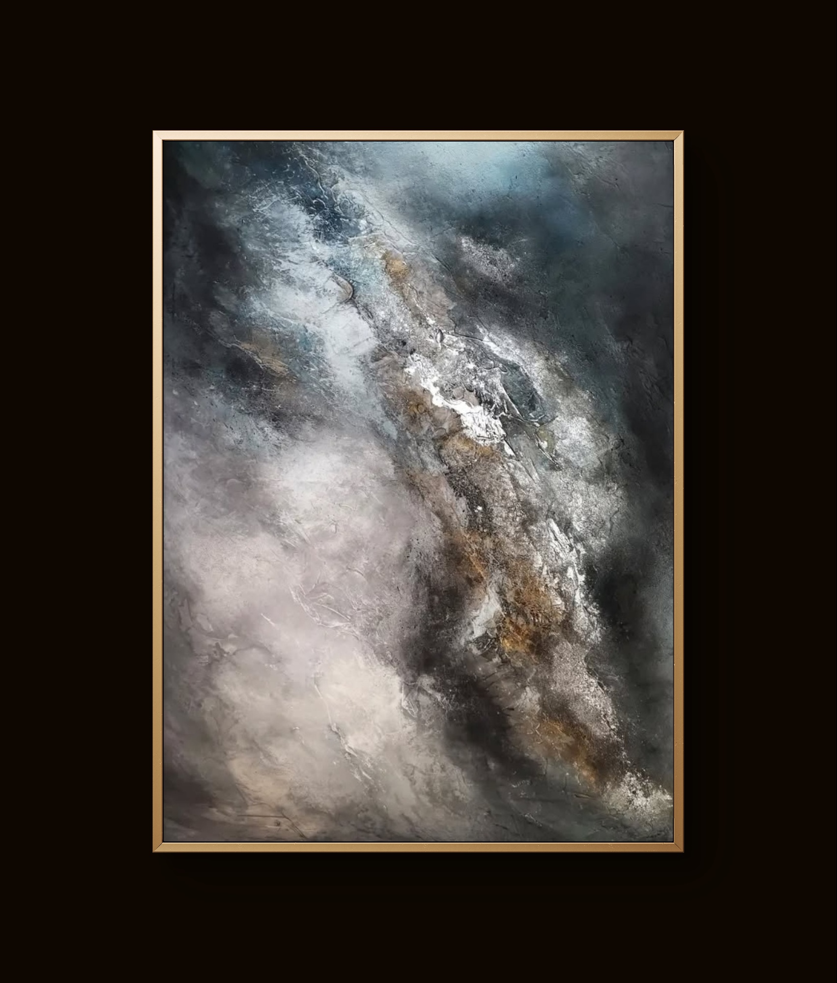 Modern abstract art blending earthy and cool hues with rich depth and movement