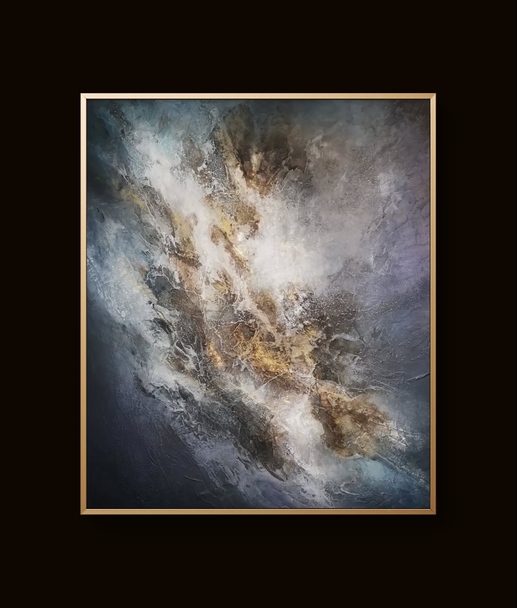 Modern abstract art blending earthy and cool hues with rich depth and movement