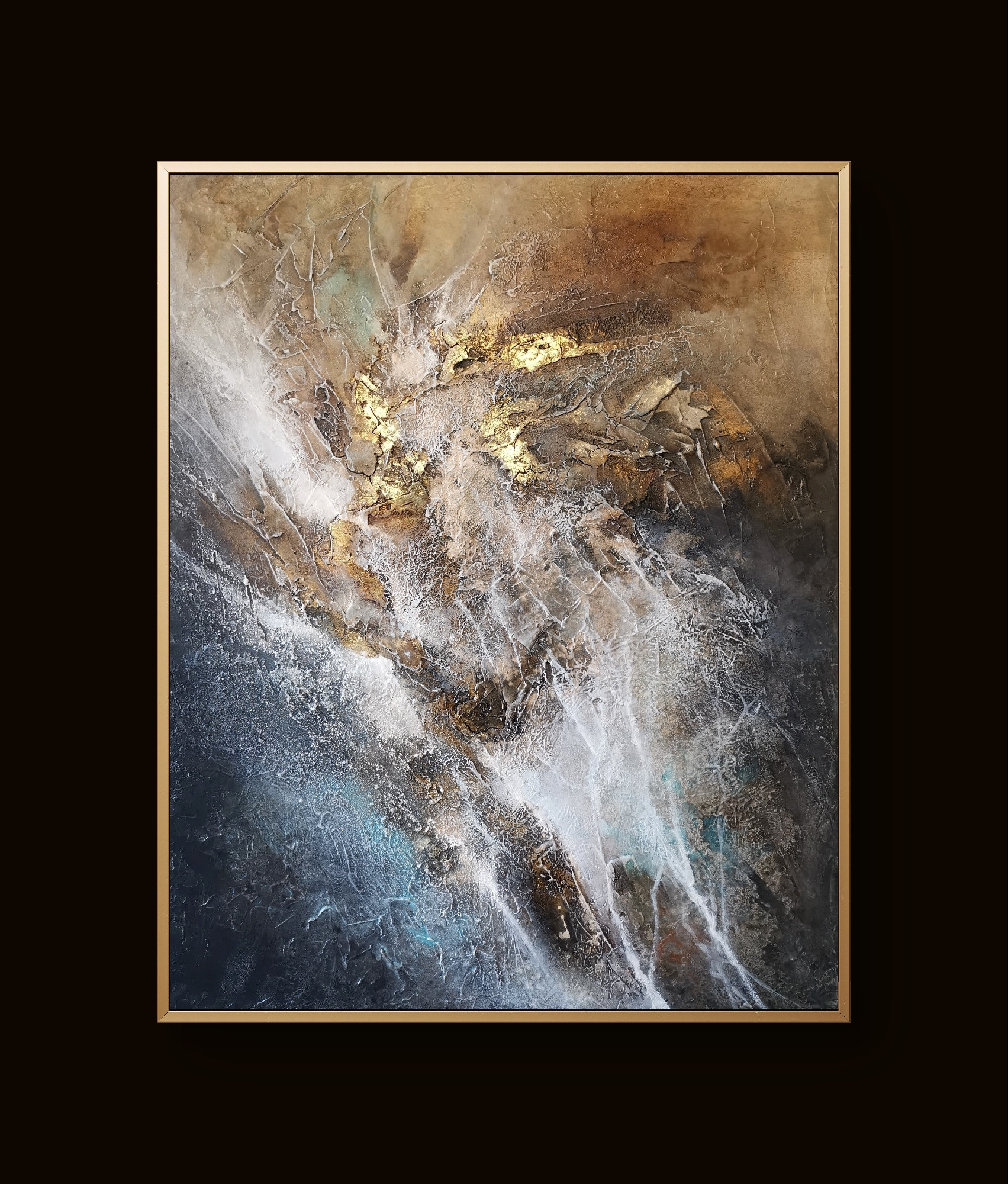 Modern abstract art blending earthy and cool hues with rich depth and movement