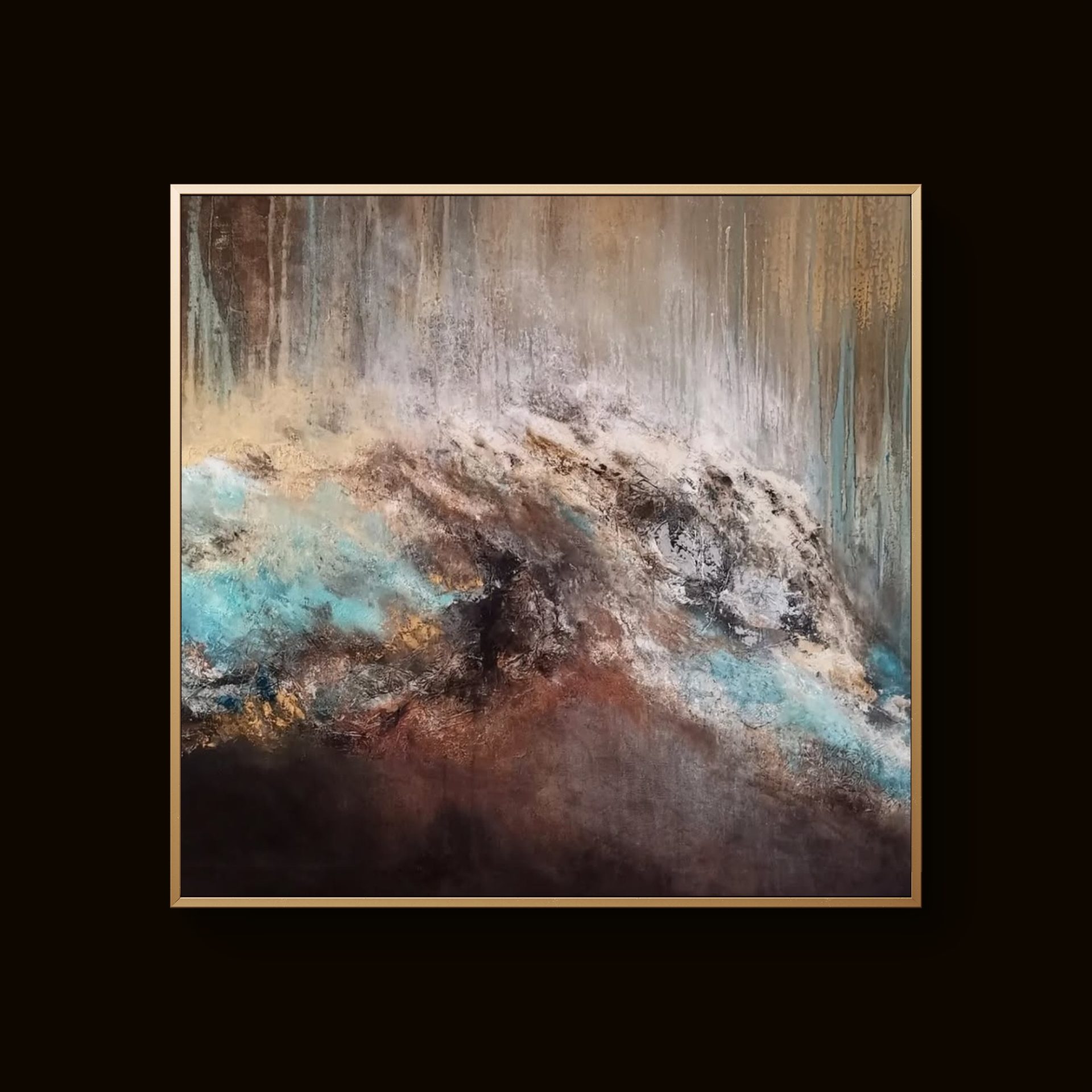 Modern abstract art blending earthy and cool hues with rich depth and movement
