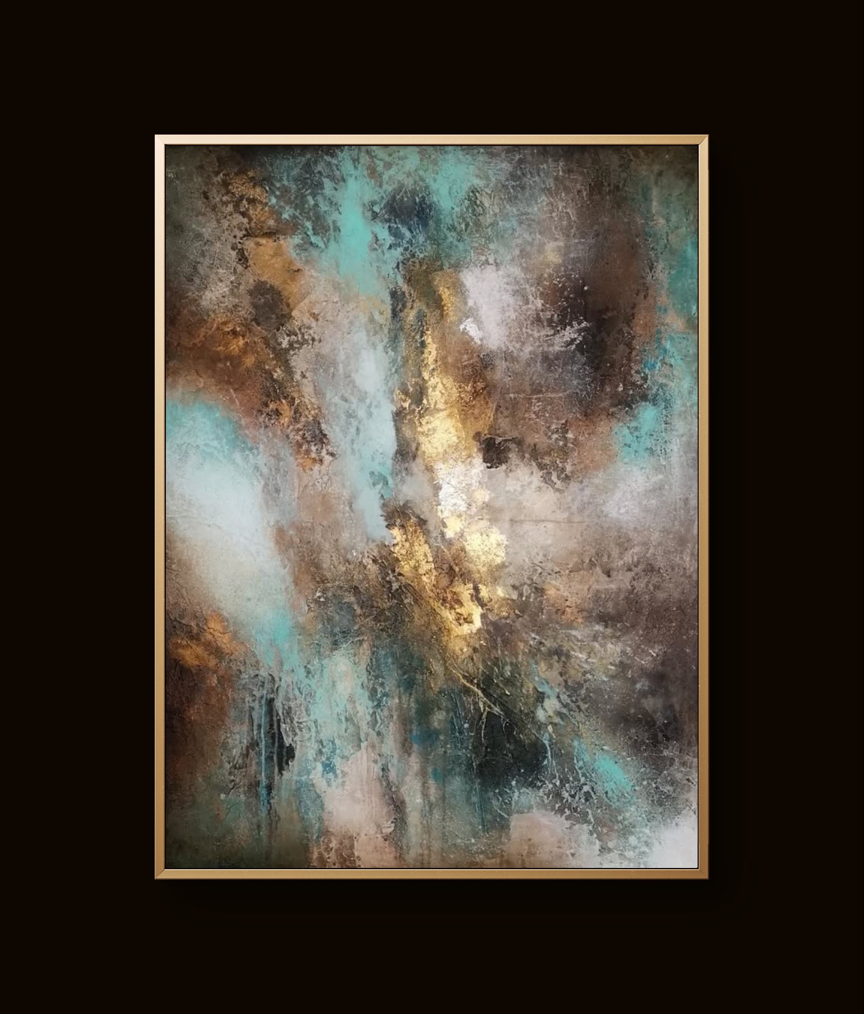 Modern abstract art blending earthy and cool hues with rich depth and movement