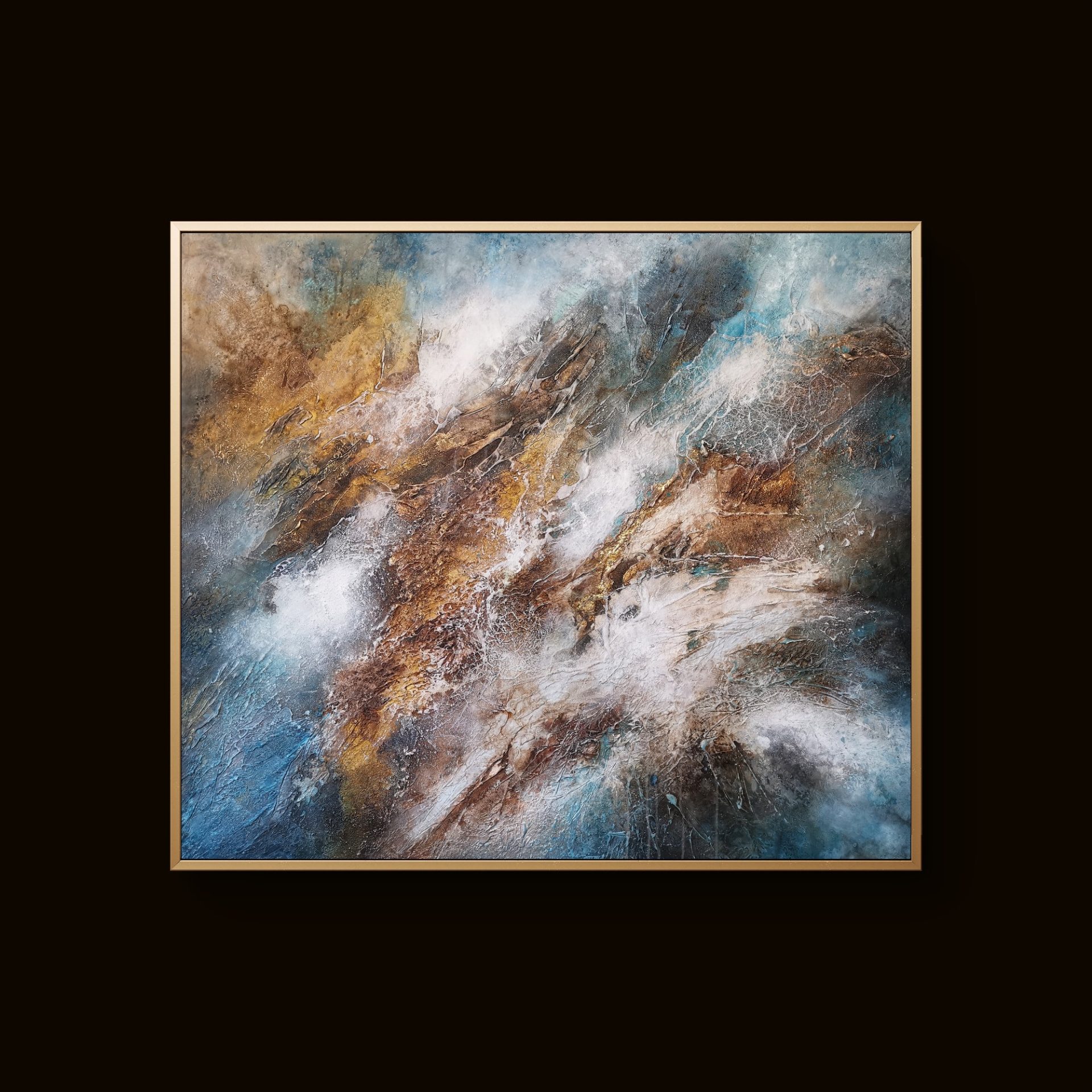 Modern abstract art blending earthy and cool hues with rich depth and movement