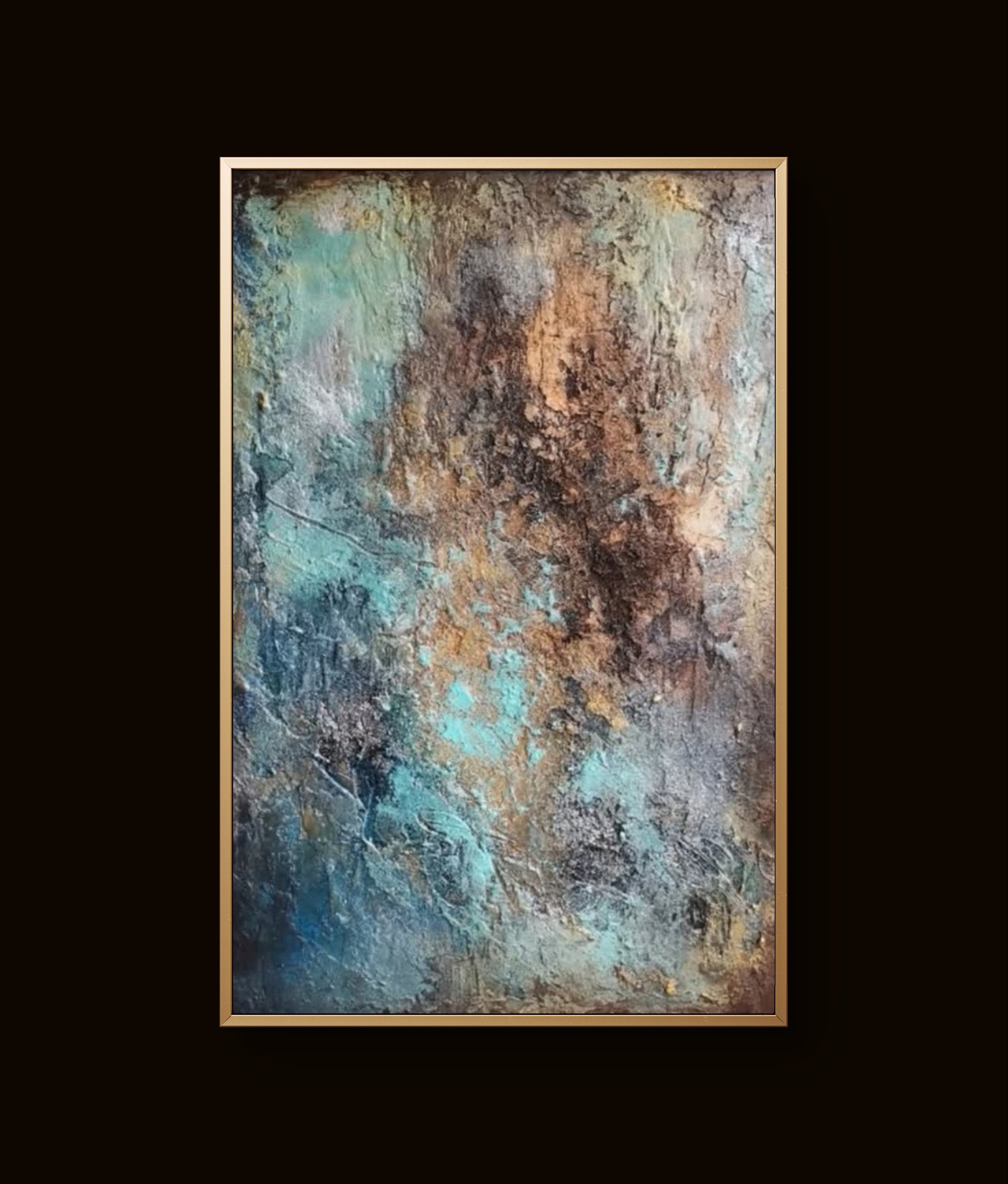 Modern abstract art blending earthy and cool hues with rich depth and movement