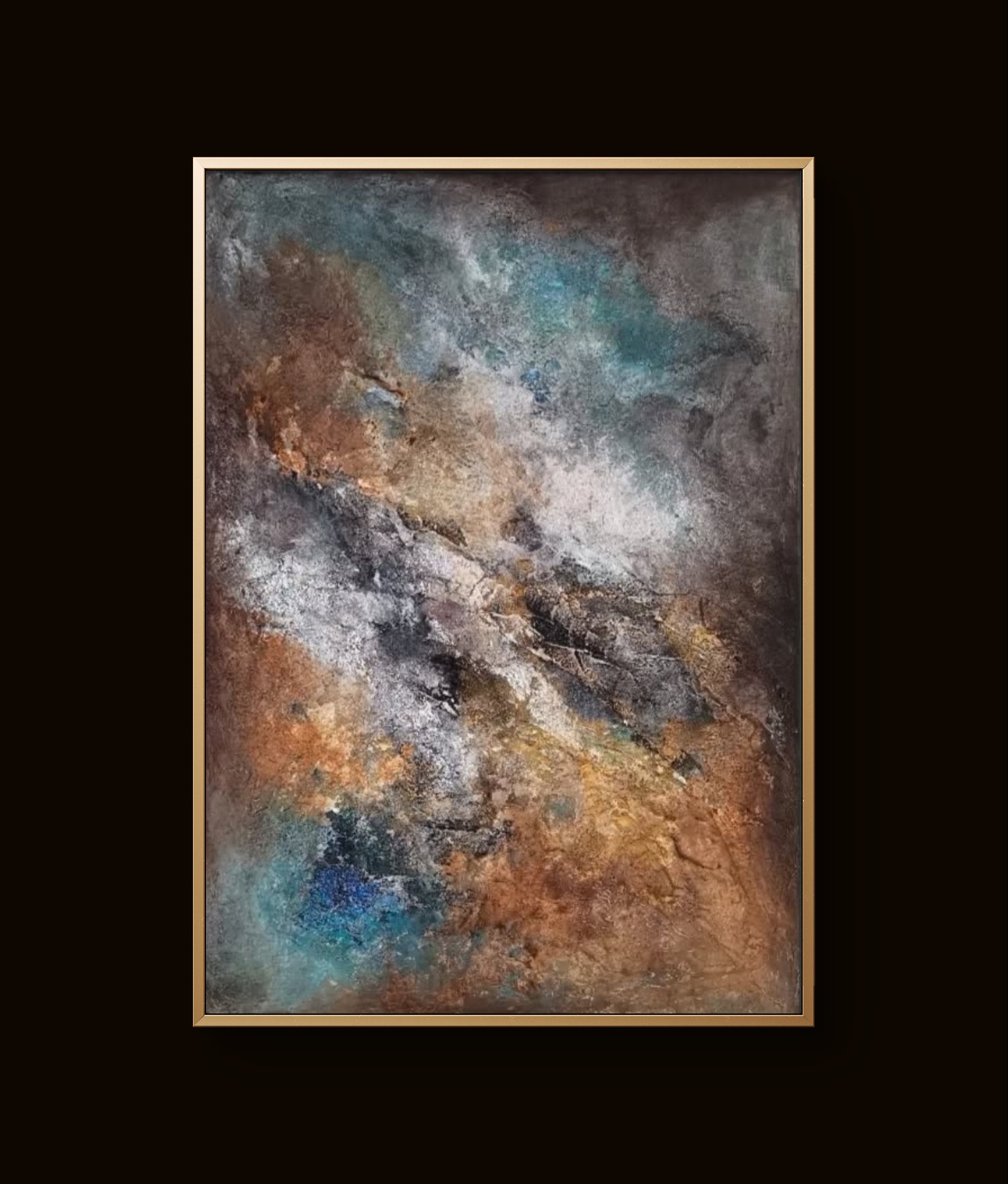 Modern abstract art blending earthy and cool hues with rich depth and movement