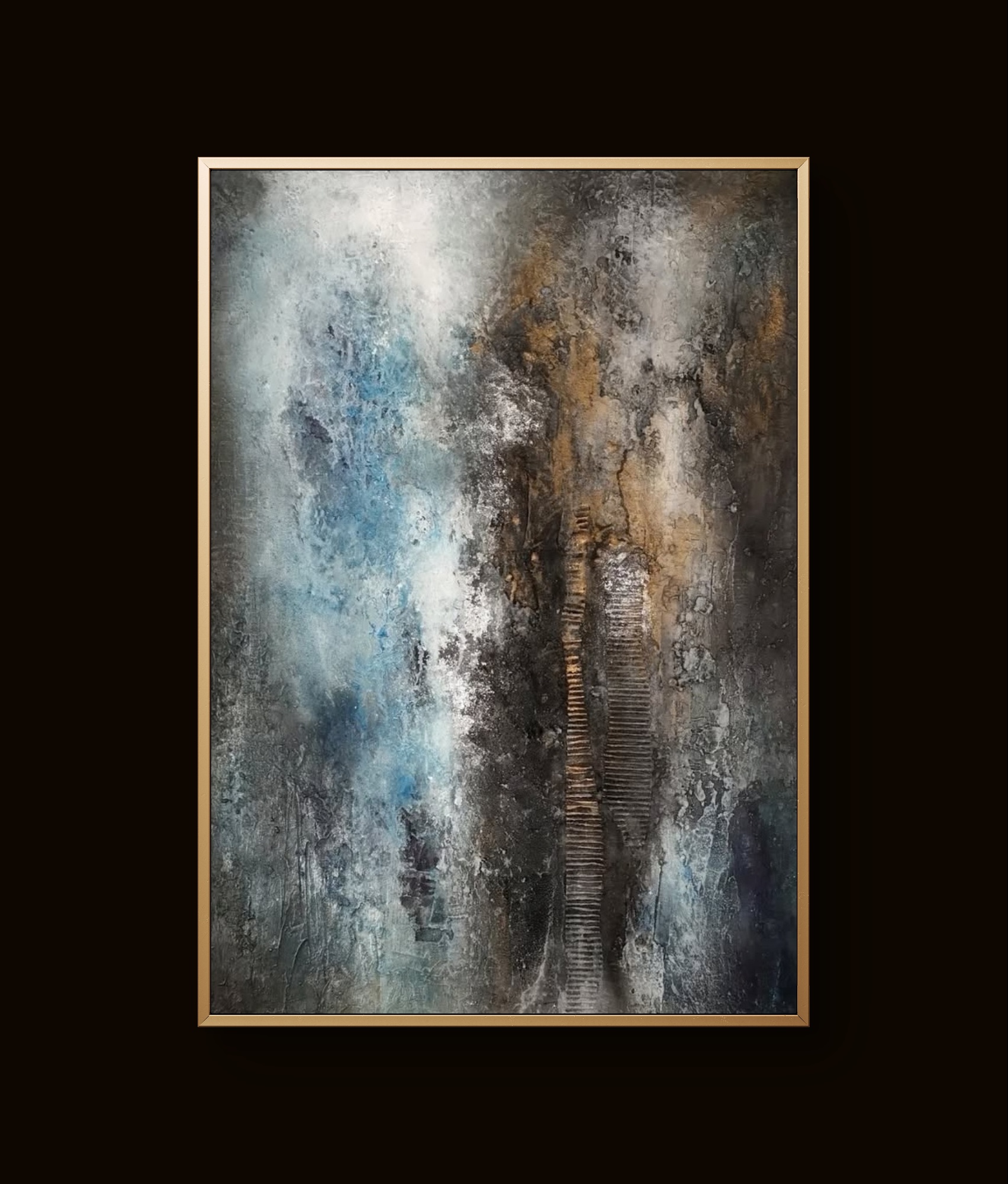 Modern abstract art blending dark and light hues with layered brushstrokes for atmospheric depth