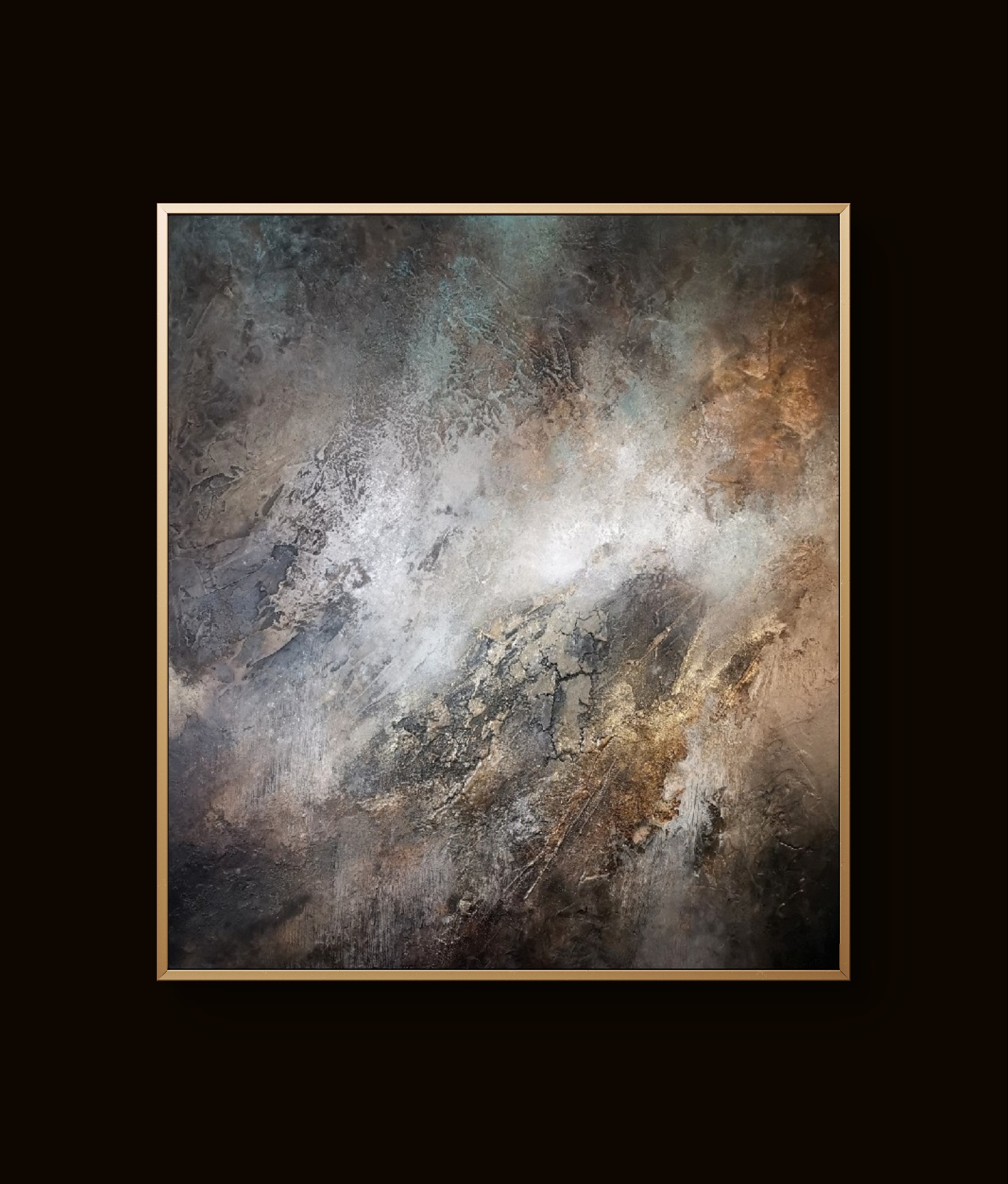 Modern abstract art blending earthy and cool hues with rich depth and movement