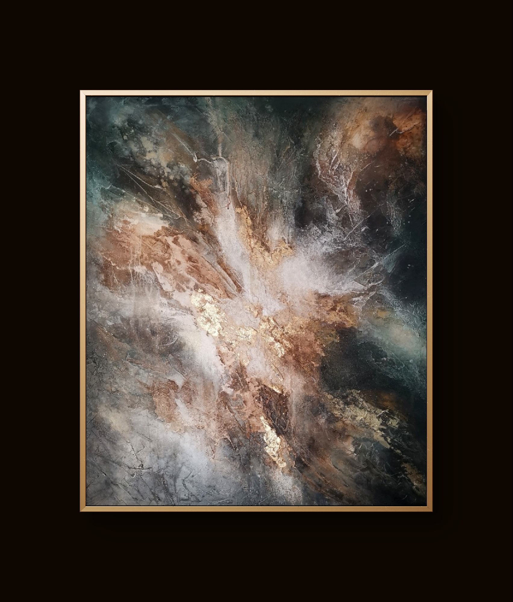 Modern abstract art blending earthy and cool hues with rich depth and movement