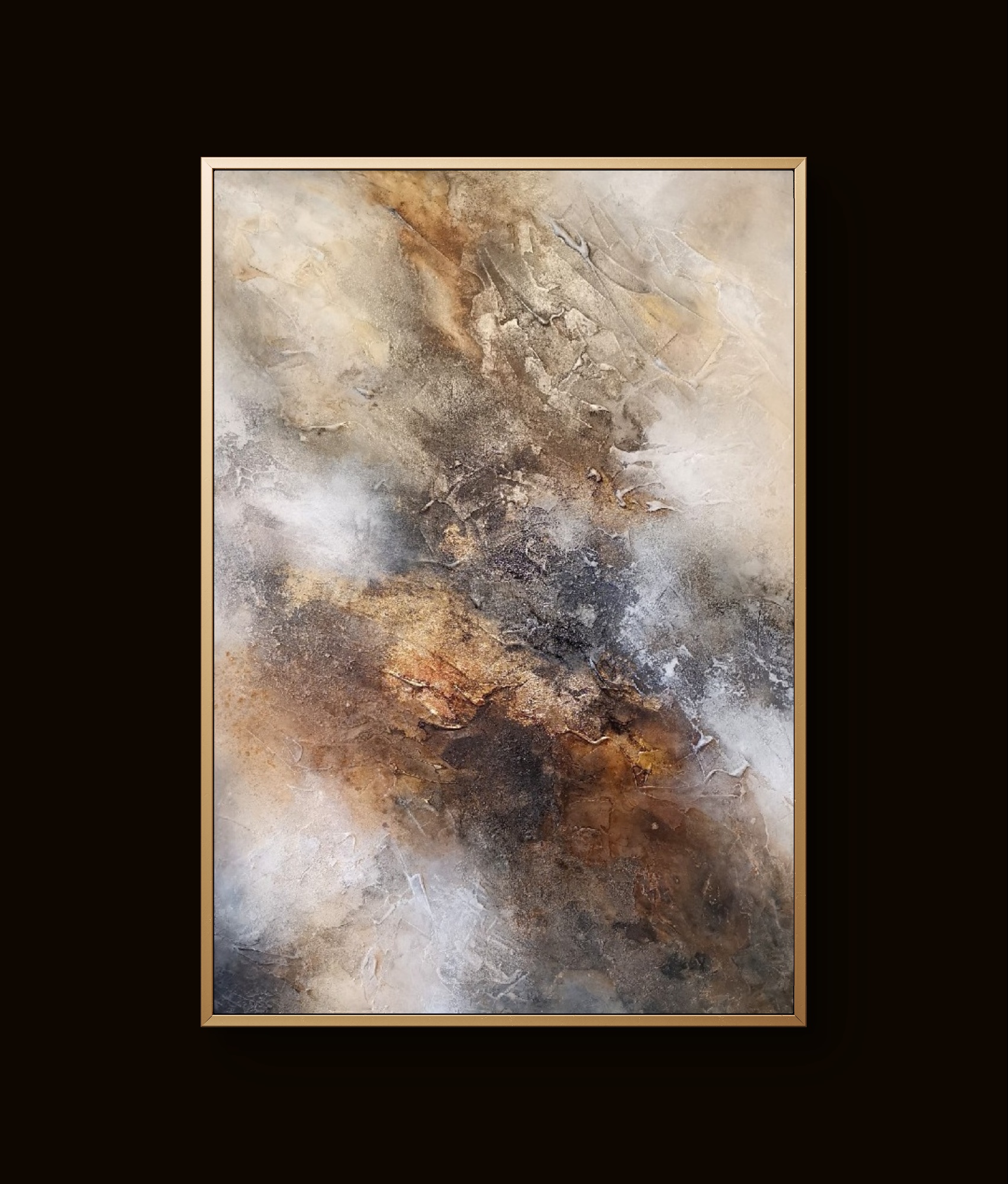 Modern abstract art blending earthy and cool hues with rich depth and movement