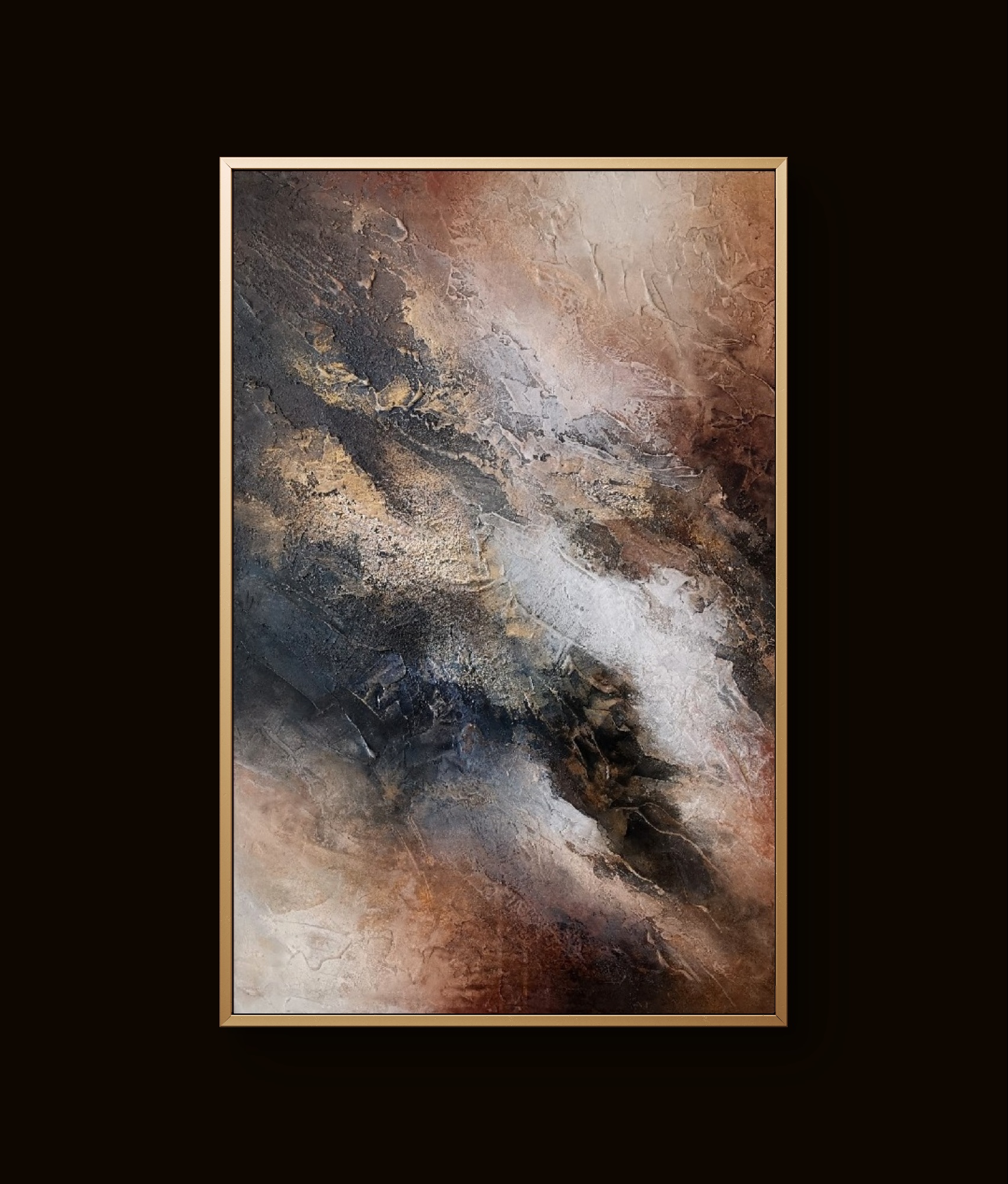Modern abstract art blending earthy and cool hues with rich depth and movement