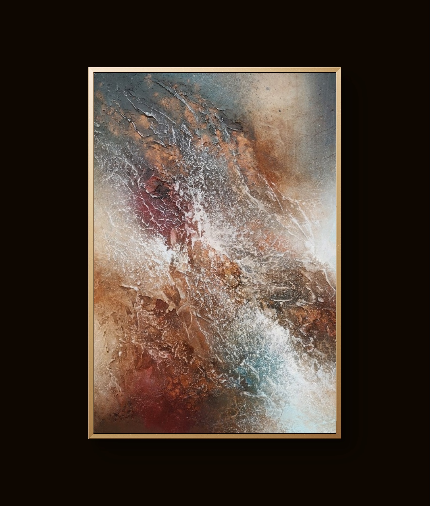 Modern abstract art blending earthy and cool hues with rich depth and movement