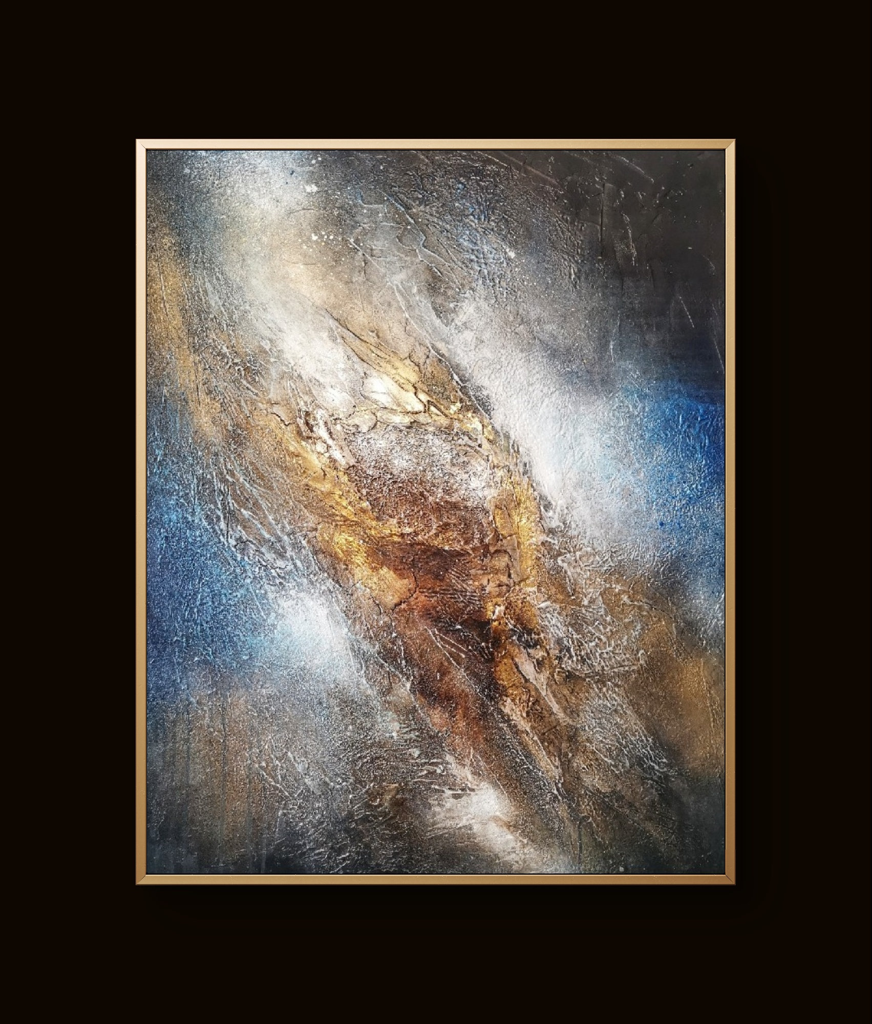 Modern abstract art blending dark and light hues with layered brushstrokes for