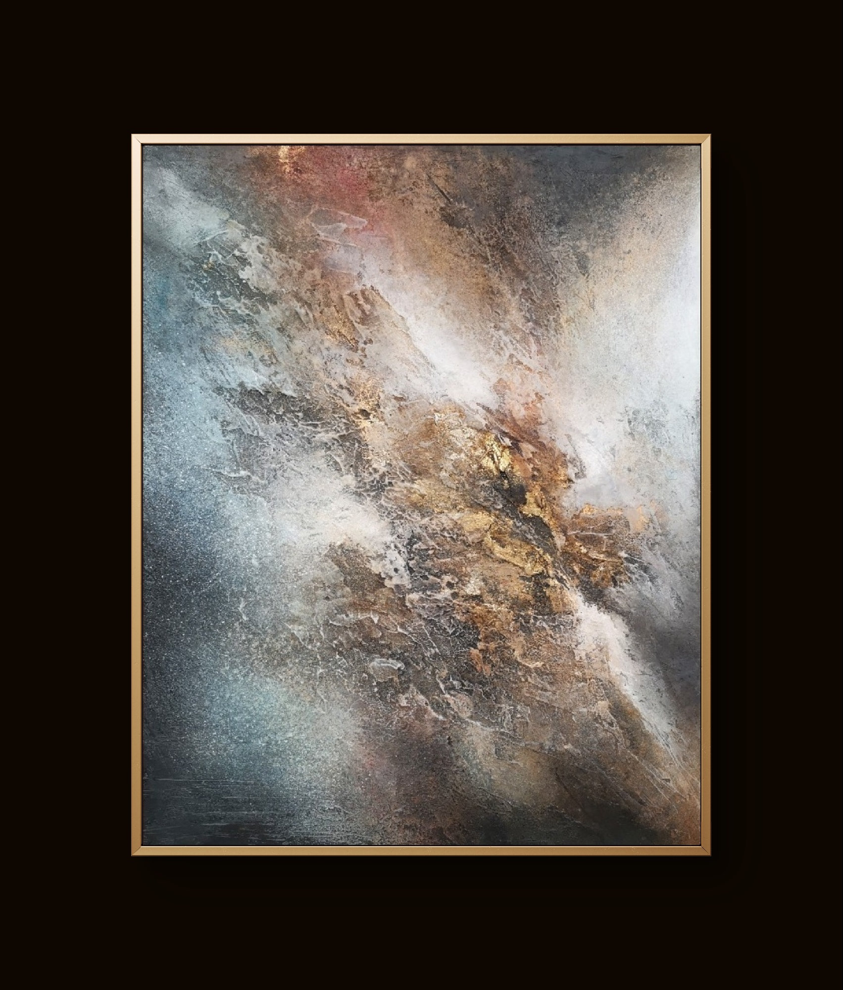 Modern abstract art blending earthy and cool hues with rich depth and movement