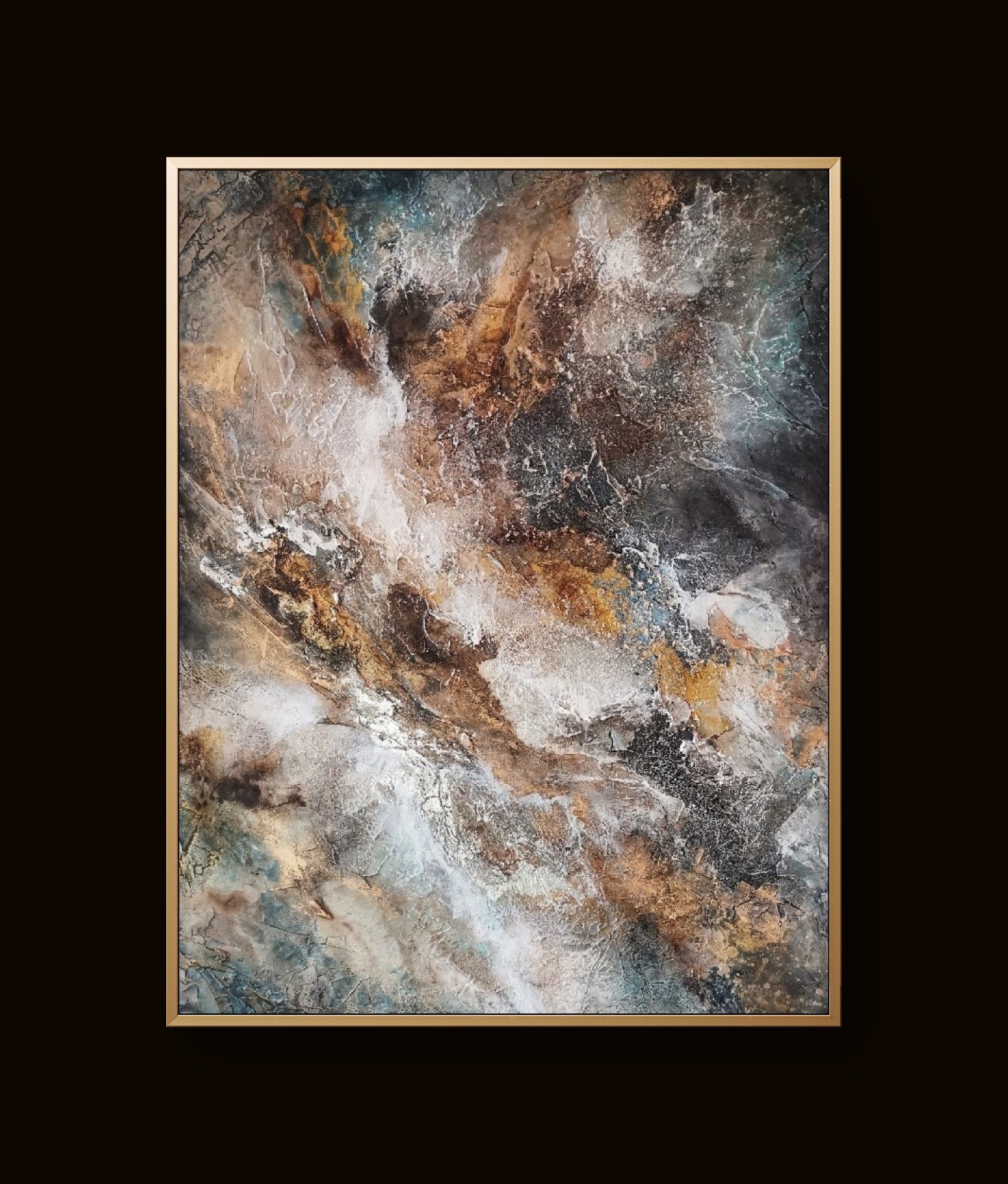 Modern abstract art blending earthy and cool hues with rich depth and movement