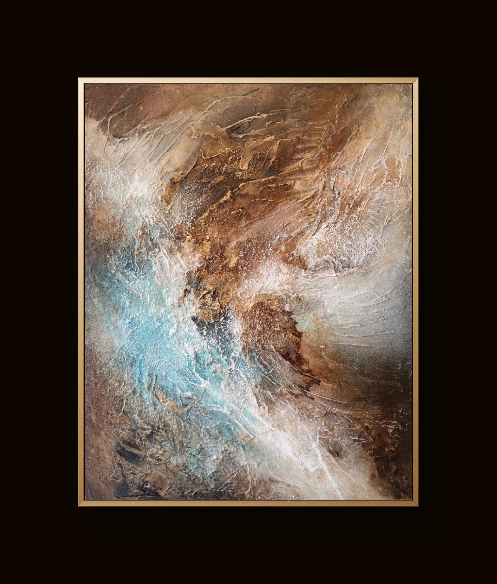 Modern abstract art blending earthy and cool hues with rich depth and movement