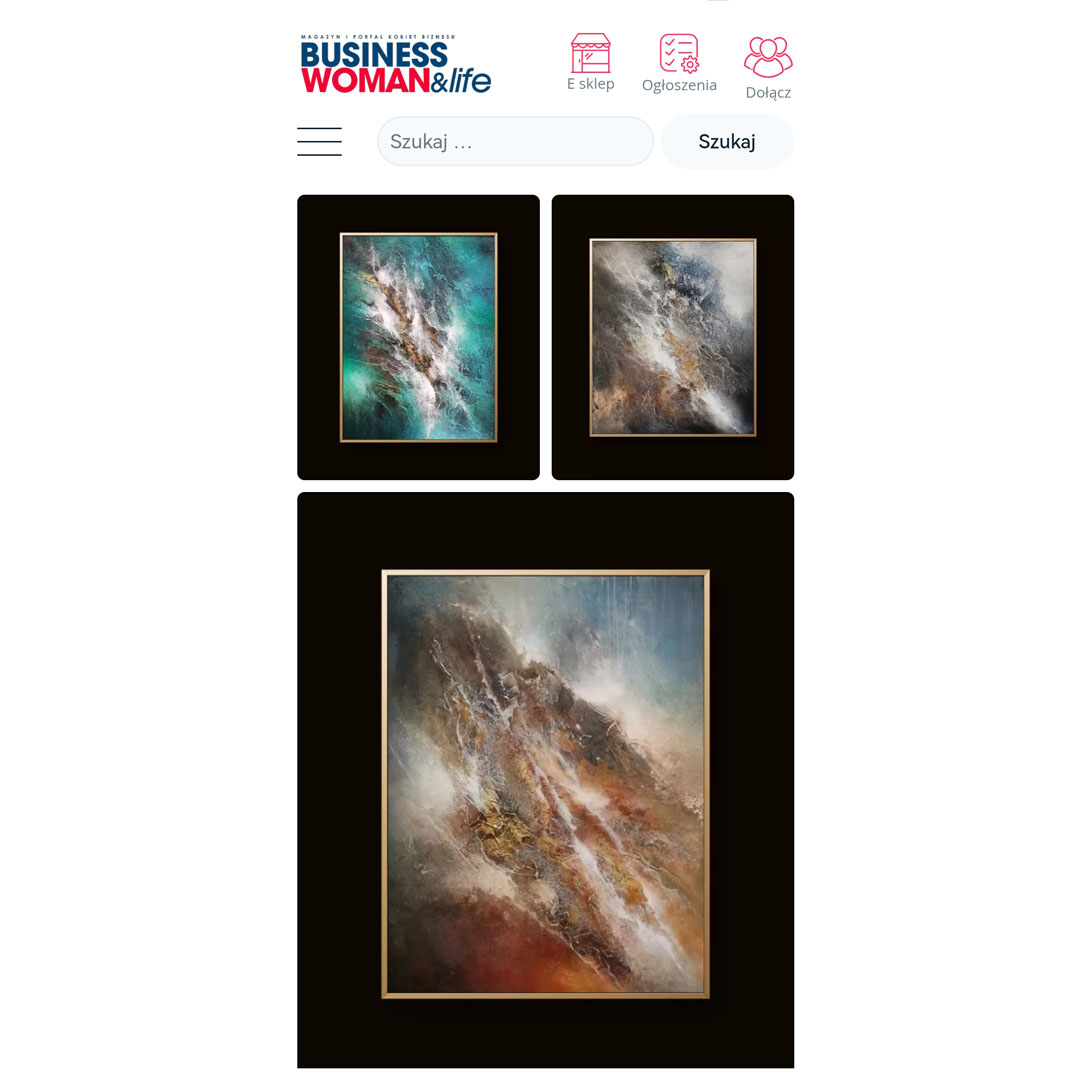 Abstract nature paintings in a magazine article on art and charity auction