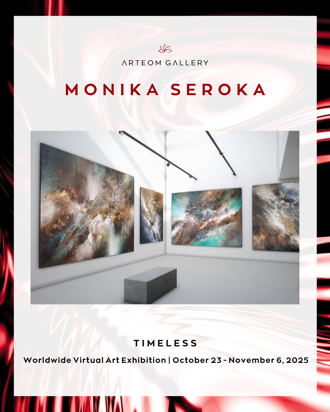 Abstract artist's expressive paintings from a virtual art exhibition