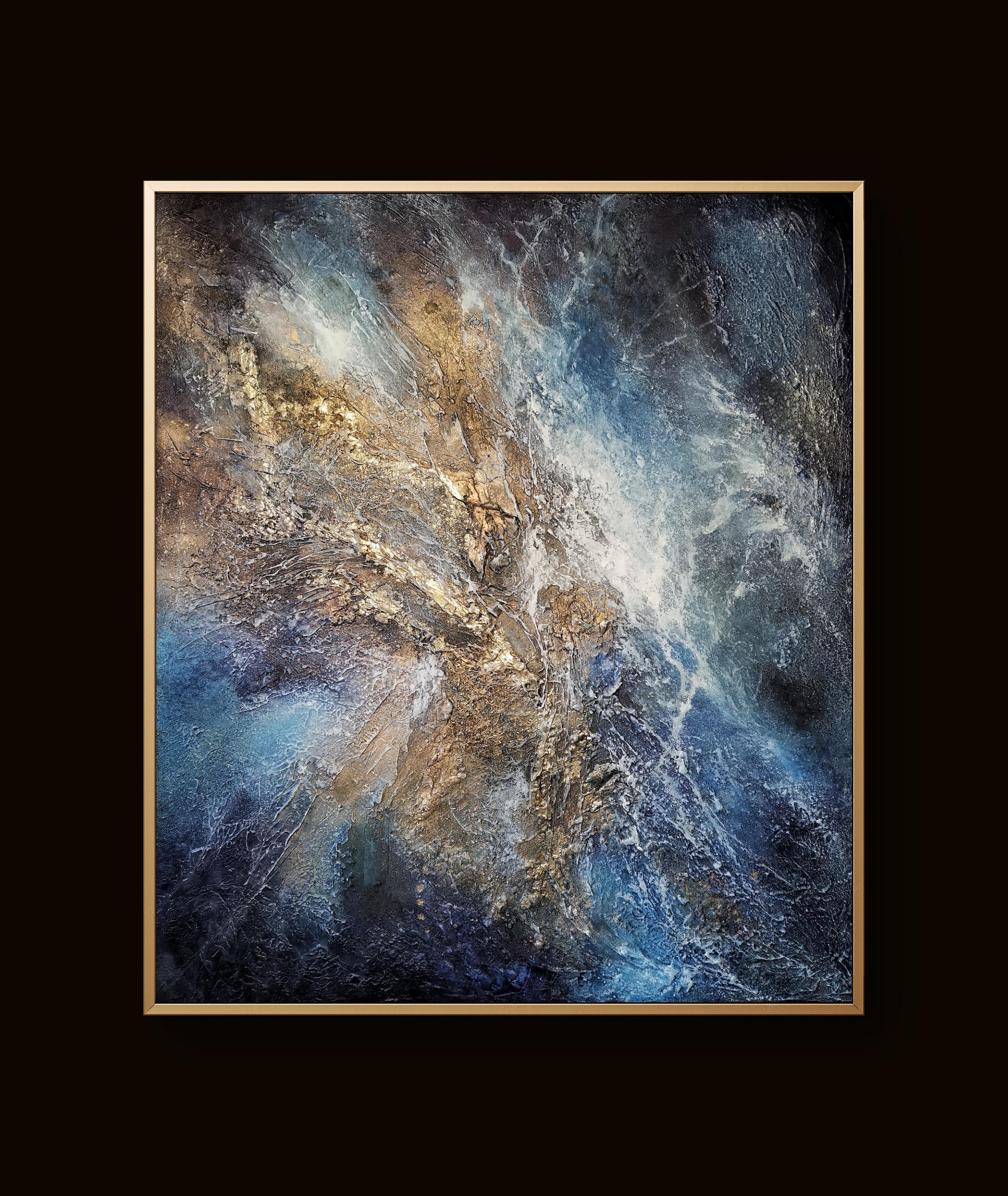 Modern abstract art blending earthy and cool hues with rich depth and movement