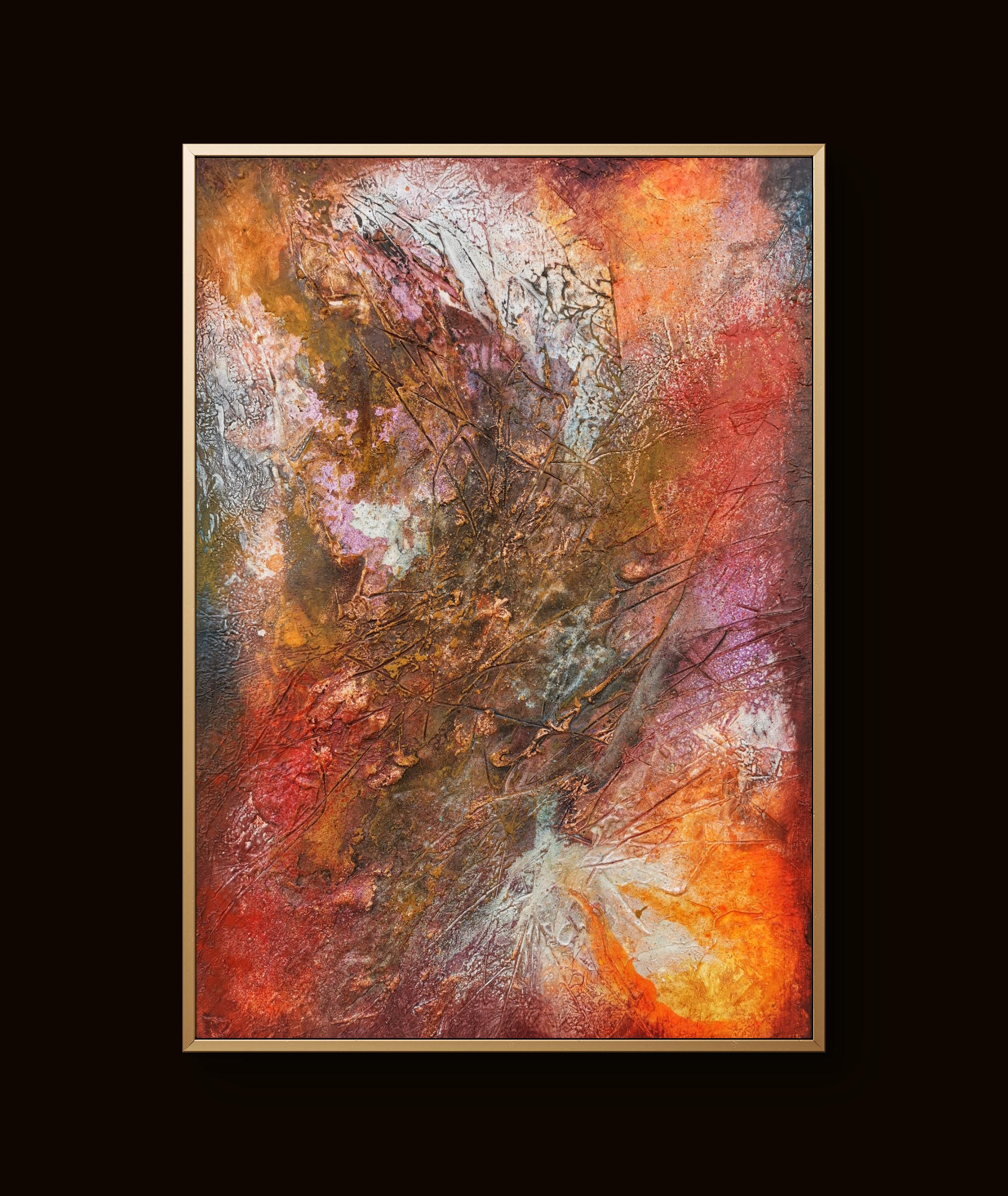 Vibrant abstract trio featuring heavy textures, organic flows, and bold color depth