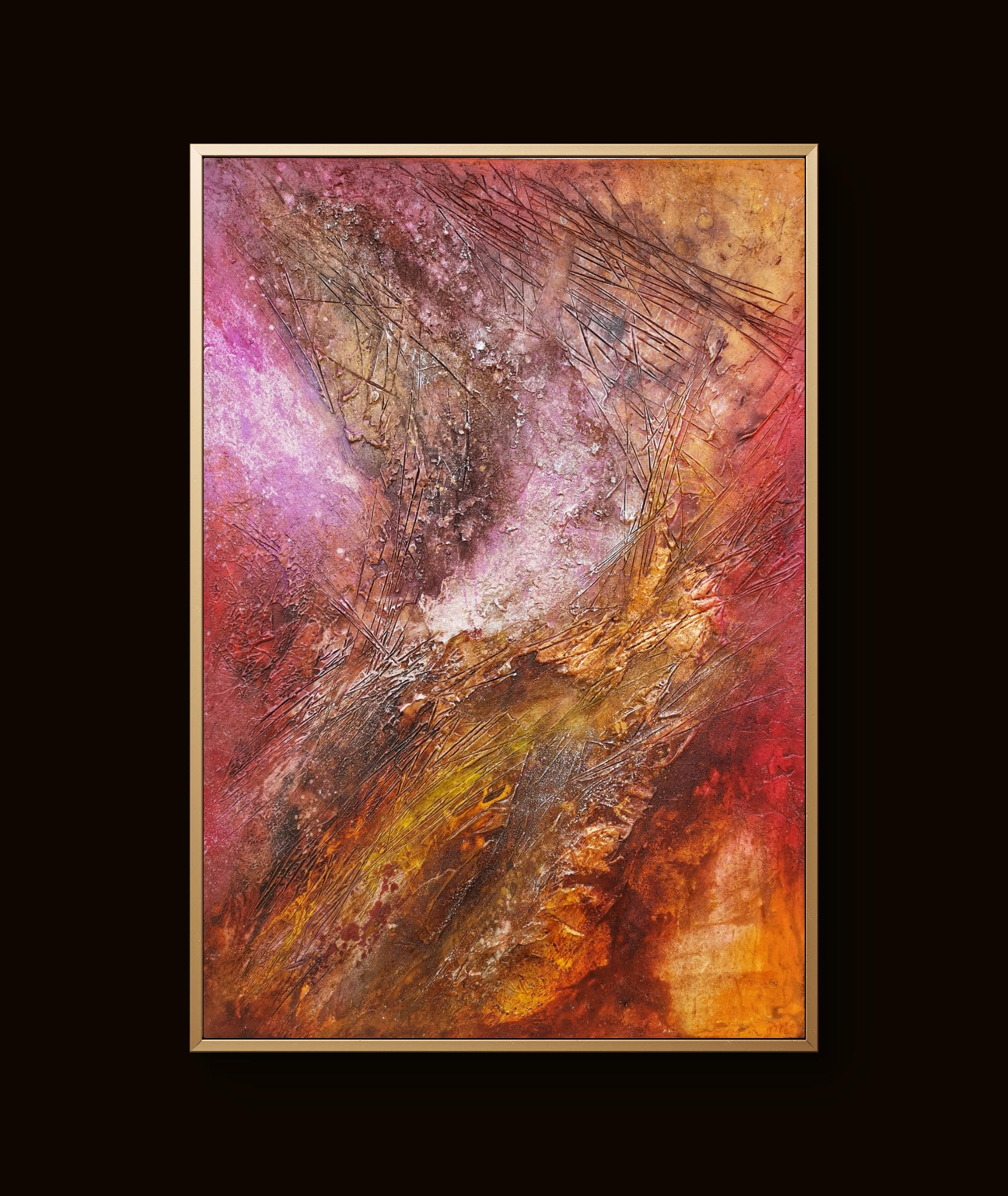 Vibrant abstract trio featuring heavy textures, organic flows, and bold color depth