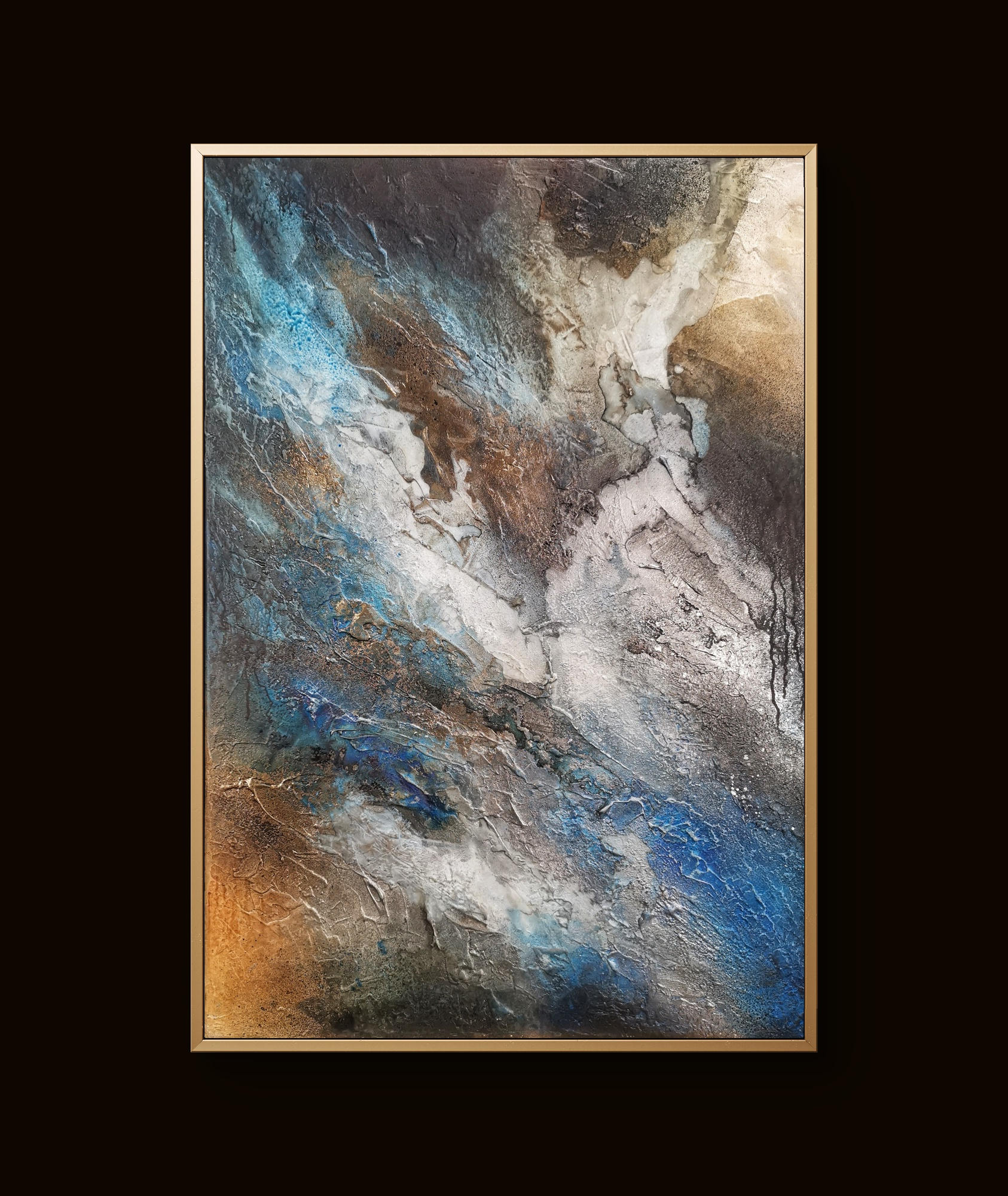 Modern abstract art blending earthy and cool hues with rich depth and movement