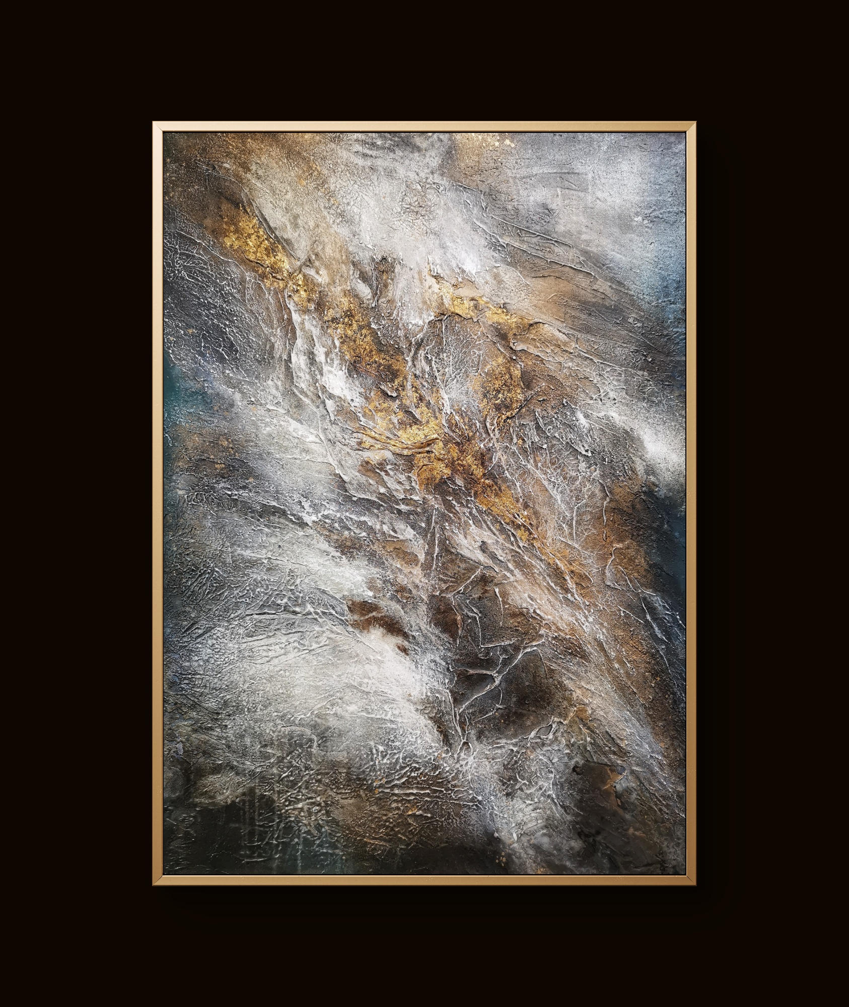 Modern abstract art blending earthy and cool hues with rich depth and movement