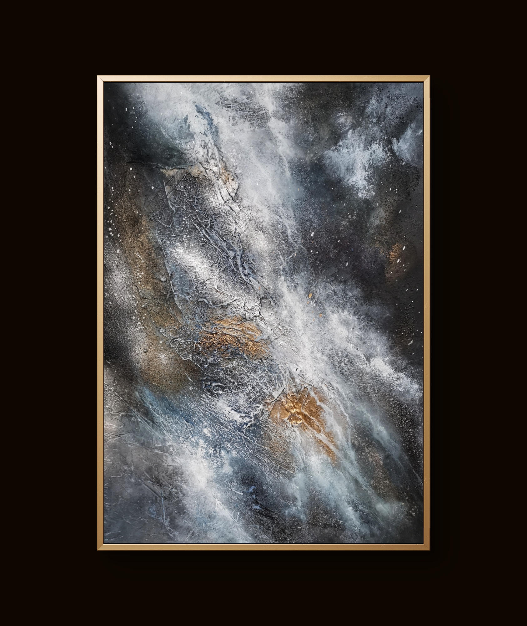 Modern abstract art blending earthy and cool hues with rich depth and movement