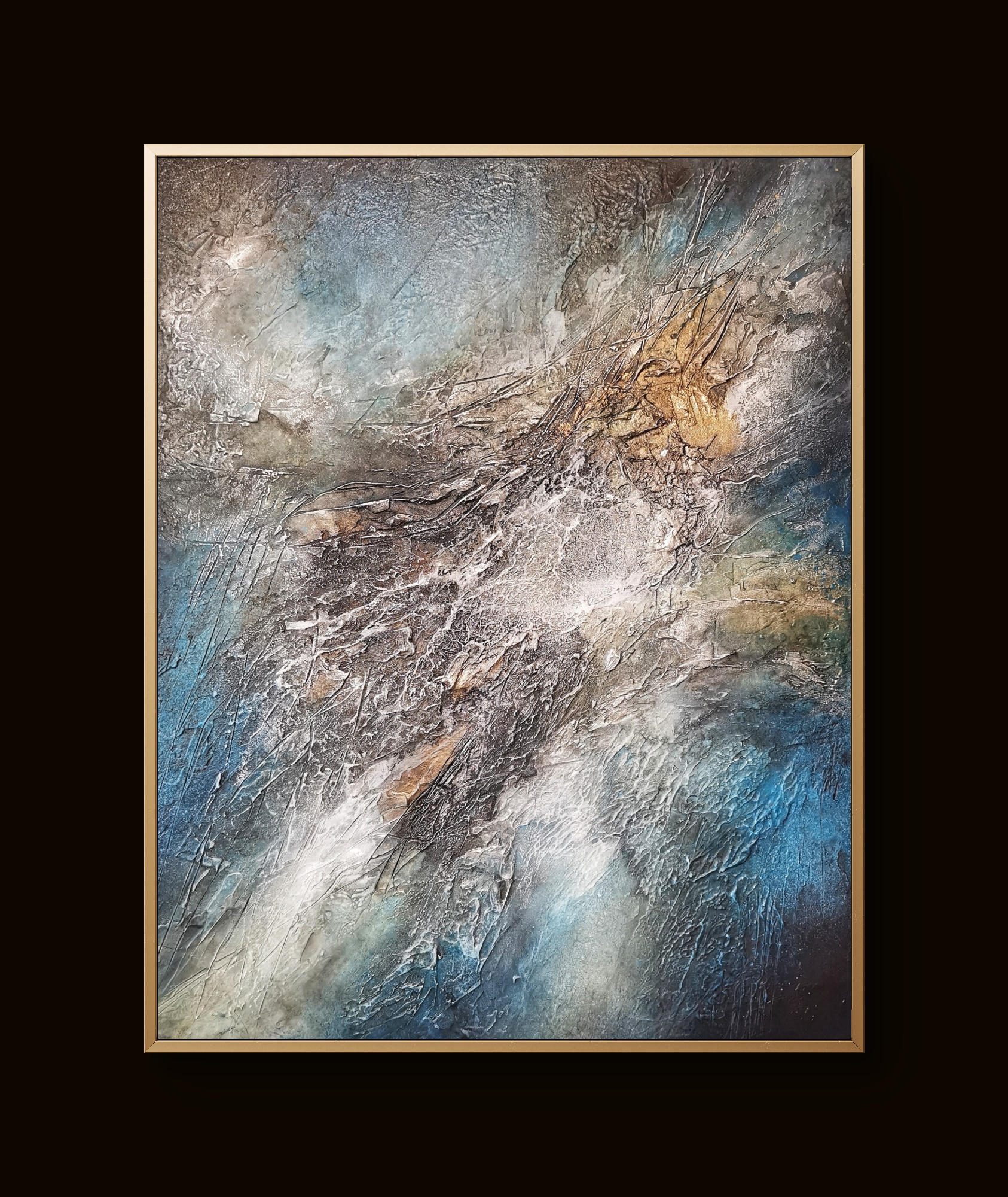 Modern abstract art blending earthy and cool hues with rich depth and movement