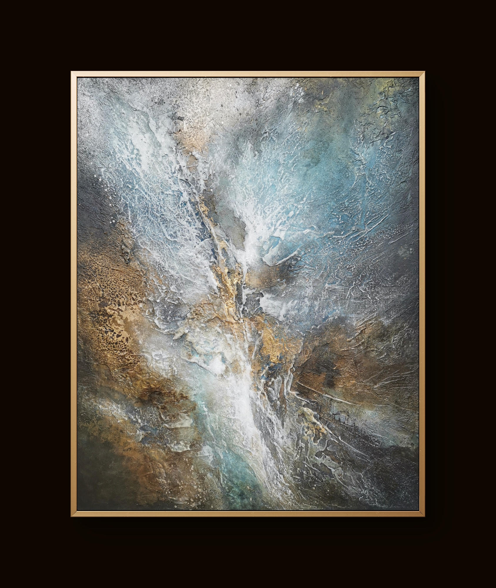 Modern abstract art blending earthy and cool hues with rich depth and movement